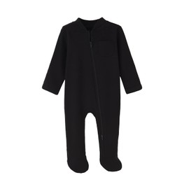BINIDUCKLING Baby Boys Girls Double Zip Up Sleepsuit - Two-Way Zipper, Baby Footed Pajamas with Mitten Cuffs - Cotton Long Sleeve Onesie for Baby Grows 9-12 Month, Black and Beige