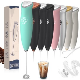 Heylotie Milk Frother Wand Coffee Frother Handheld Drink Mixer Handheld with 2 Whisks Electric Whisk Stirrers Electric Milk Frother for Coffee Mixer Wand Milk Foamer-Aqua