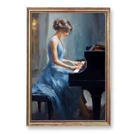 Woman Playing Piano Wall Art Vintage Portrait Canvas Elegant Lady Paintings French Women Art Prints Girl Playing Piano Wall Art Victorian Woman Picture Vintage Moody Artwork for Wall 16x24in No Frame