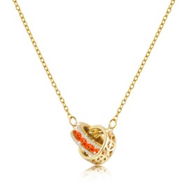 Linawe Orange Moissanite Imitation Diamond Crystal Gold Interlocking Circle Necklace for Women, Birthstone Rhinestone Cubic Zirconia Pendant Stainless Steel Chain Necklaces Hypoallergenic