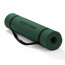 YOTTOY Yoga Mat，Extra Thick Yoga Mat (1/2inch),Professional TPE Exercise Mat,Non-Slip Workout Mat for Yoga, Pilates, Fitness, Barefoot Workouts, Home Gym Studio with Strap… - Colour: Green