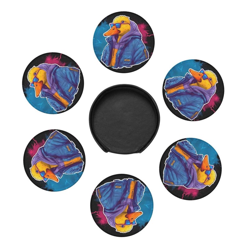 BOXIMIAO Drink Coasters with Holder Stand Set of 6, Cute