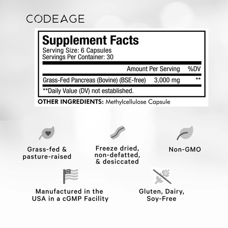 코드에이지 목초사육 소고기 췌장 - 180캡슐 (30인분) CodeAge Pasture-Raised Beef