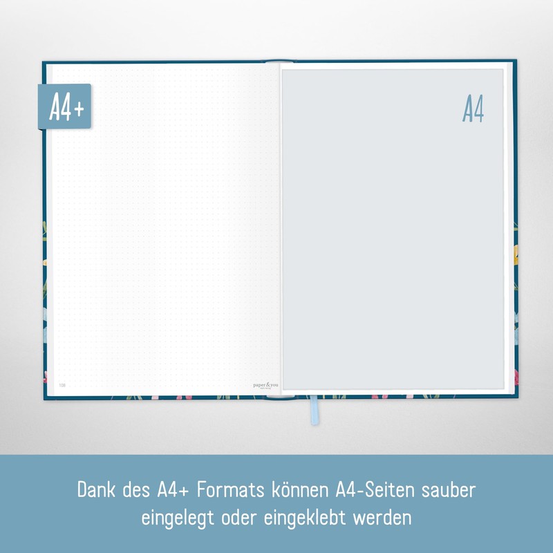 paper&you® Bullet Journal Dotted A4+ with Elastic Band "Happy Flower"
