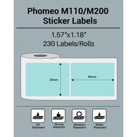 Phomemo Sticker Label M110/M221/M220/M120/M200/M110S Thermal Label- Black on Green 1.57"x1.18"(40x30mm) for Small Business, Home, Office, 230 Labels/Roll