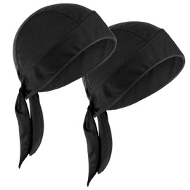 2Pcs Doo Rags for Men, Soft Head Wraps for Men, Elastic Fit Cooling Helmet Liner Breathable Cooling Do Rag Polyester Beanie Cap Hat for Men and Women(Black)