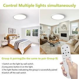 YELIOLED 42W 20" Dimmable LED Flush Mount Ceiling Light with Remote Control, 2700K-6500K Color Temp Adjustable, Ultra-Thin Flat Round Fixtures for Bedroom, Kitchen, Office, White