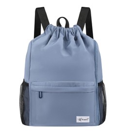 Risefit Drawstring Backpack with Mesh Pockets String Gym Bag Sackpack Sandproof Water Resistant Beach Backpack for Men Women (Slate Gray)