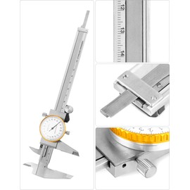 QWORK Dial Calipers, 0-15cm(0-6") Caliper Measuring Tool, 0.001" Graduation Interval, Carbon Steel Hardened Shockproof Measuring Micrometer Vernier Caliper