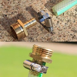 YELUN Solid Brass Garden Hose Repair kit Connector with Clamps 1/2" Barb x 3/4" Male,Fit for Garden Hose Fitting,Male and Female Hose Fittings