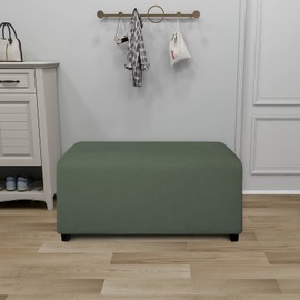 PureFit - Funda otomana rectangular súper elástica para taburete de pie y muebles de almacenamiento plegables para sala de estar con parte inferior elástica antideslizante (pequeña, verde grisáceo)