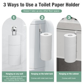 Tokokimo Toilet Paper Holder Self Adhesive, Wall Mount Toilet Paper Storage for 3 Roll Tissue, Over The Tank Toilet Paper Holder Stainless Steel for Bathroom Storage (Silver 1Pcs)
