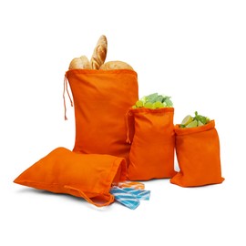 (5x8 inches) Orange Cotton Bags, Reusable And Biodegradable Produce Muslin Drawstring Bags Available in Different Sizes (Pack Of 100)