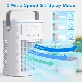 Yestono Portable Air Conditioners,3-Speed Small AC Fan, Portable Air Cooler with Remote,Timer function,7-Color Night light,3-Level Mist modes for Bedroom,Office,Room,Camping.