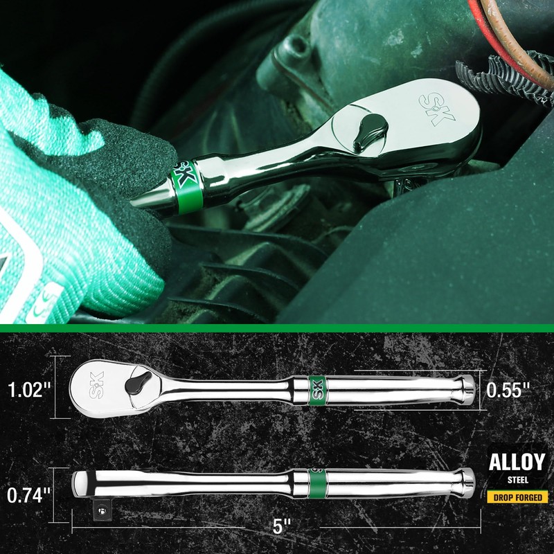 SK 1/4" Drive Ratchet Handle, Pear Head, 90-Tooth Ratchet, Alloy