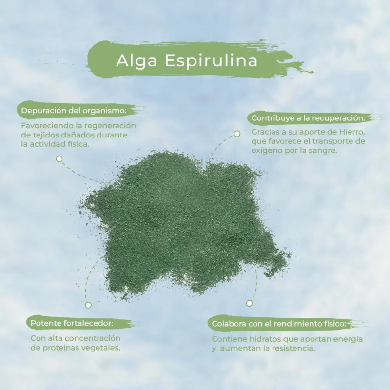 Alga Espirulina 100% Pura Organica Polvo 500g.