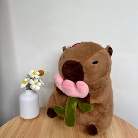 Arkdorz Cute Capybara Plush with Rose,12inch Kawaii Capybara Stuffed Animal Soft Stuffed Capybara Toy Birthday for Kids (Rose Capybara)