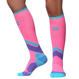 Zensah Pop Tech+ Compression Graduated Compression Socks, Coral/Mint/Purple, Small