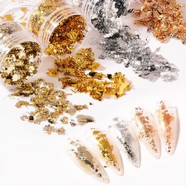 5 Bottles Holographic Nail Glitter Foils, Sparkly Ultra-Thin Aluminum Foil Gold Leaf Flakes for Acrylic Nails, Resin Crafts, DIY Manicure & Art Decorations