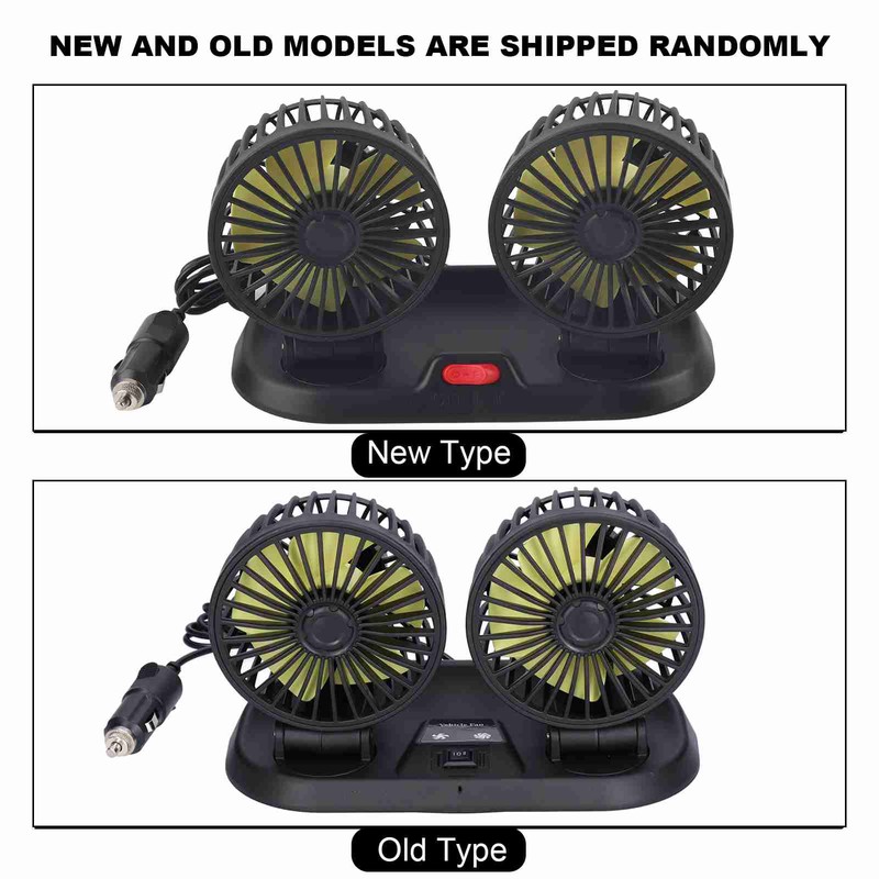 Electric Car Fan 360° Rotatable DoubleHead 5 Blades 2 Speeds