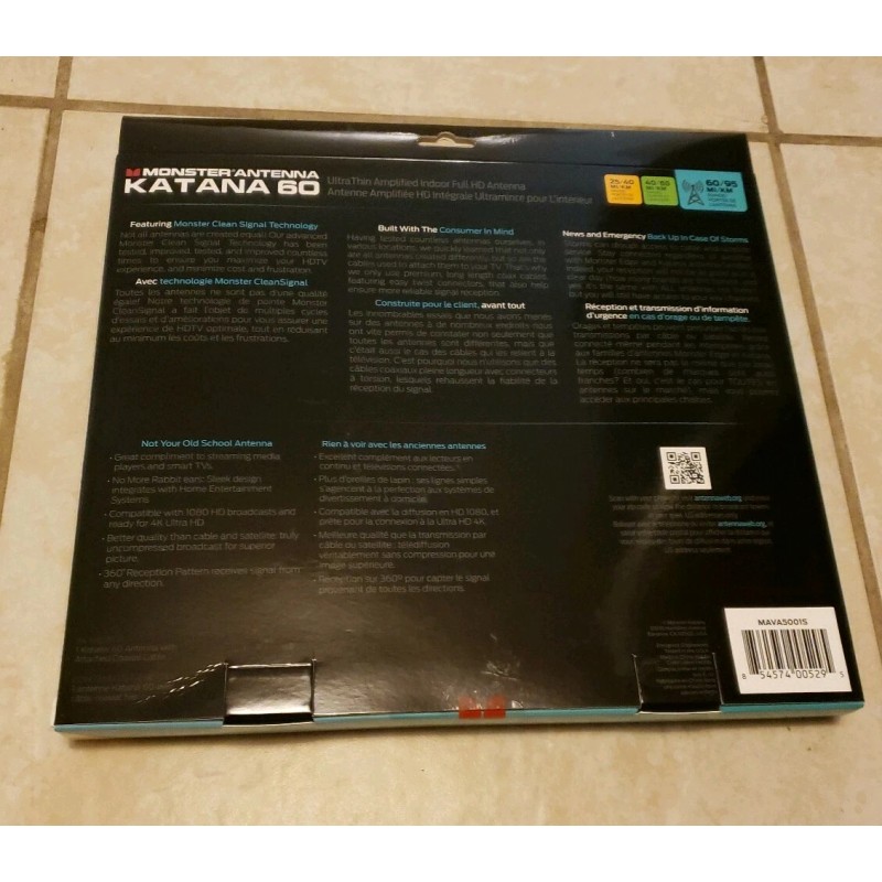 Monster Antenna Katana 60 Ultra-thin HD Indoor Antenna, 60 Miles.