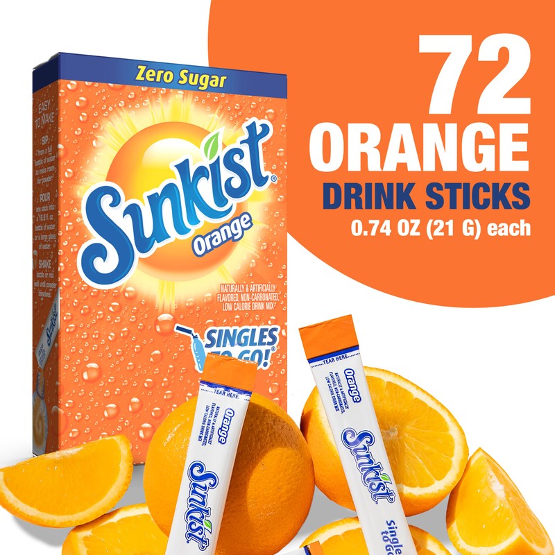 Sunkist Soda Orange Singles To Go Drink Mix, 12 Boxes