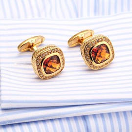 Gold Topaz Crystal Cufflinks Luxury Crystal Gem stone Cuff links