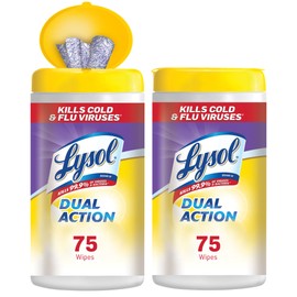 Lysol Dual Action Disinfecting Wipes w. Scrubbing Texture 75 Pack of, White, Citrus, 150 Count, (Pack of 2)