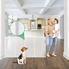 Reinforced 85 Inch Wide Retractable Dog Gate Extra Long Baby Gate with Support Rods – Prevent Crawling Under, Indoor Extra Wide Retractable Baby Gate Retractable Gate Outdoor Gates for Decks, White