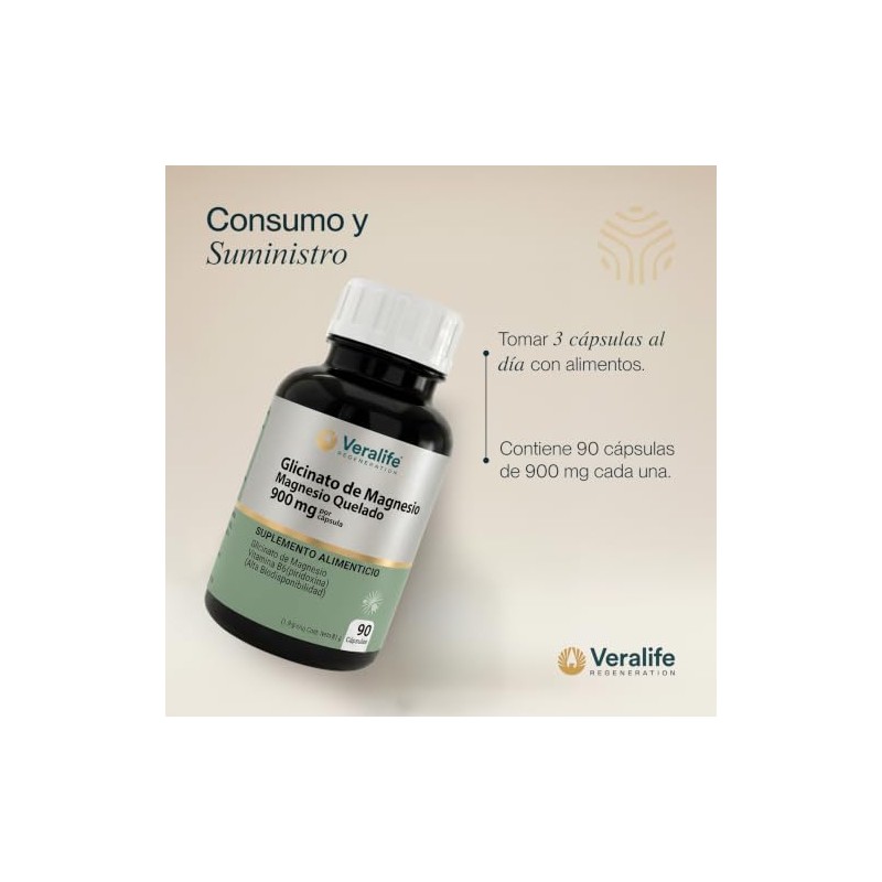 VeraLife Glicinato Magnesio Quelado con Vitamina B6/Bisglicinato