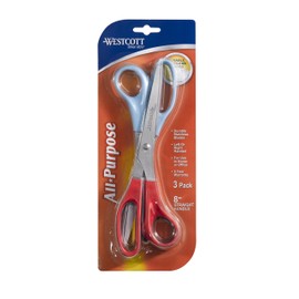 Westcott All Purpose Value Scissors, 8 inch Straight, Pack of 3, Assorted Colors