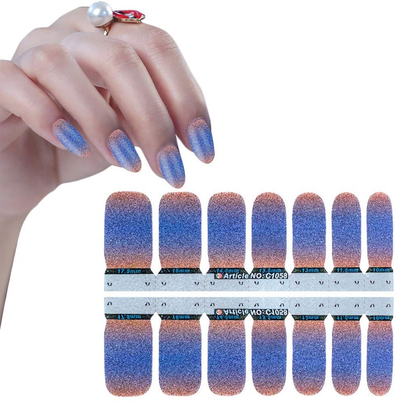 WOKOTO 8 Sheets Glitter Adhesive Nail Art Polish Stickers Tips