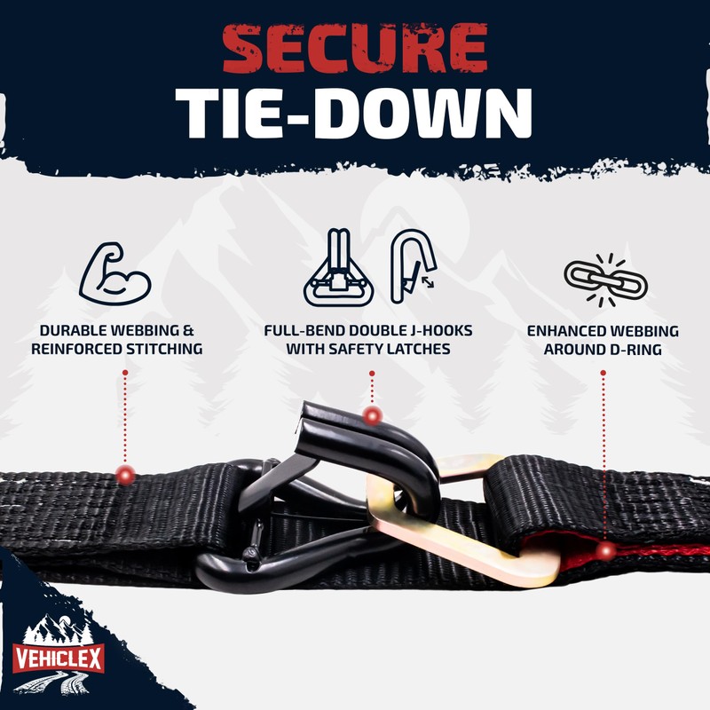 Vehiclex Combo Axle Tie Down Straps 4PK — 2"x9.5ft Integrated