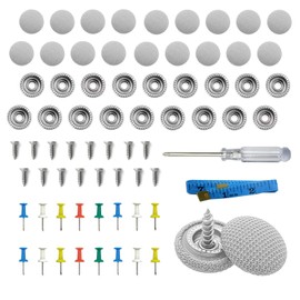 60PCS Car Roof Headliner Repair Kit, Auto Roof Snap Rivets Retainer for Interior Ceiling Cloth Fixing Repair Buckle with Installation Tool (Off White Grid)