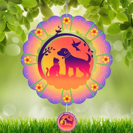 WindMage Cat Dog Friend Wind Spinners for Yard and Garden,12 Inch 3D Stainless Steel Hanging Kinetic Yard Art Wind Sculpture, Kinetic Art Garden Decor for Christmas Outdoor & Indoor