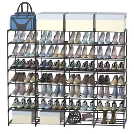 DYJIEKAI Large Shoe Rack Organizer, 4-Row 8-Tier Tall Shoe Storage Shelf for Closet, Entryway, Garage, Metal Free Standing Shoe Holder for 56-64 Pairs Shoes, Sturdy Stackable Shoe Stand for Bedroom