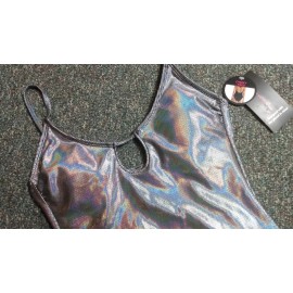 No Boundaries Swimsuit  Iridescent Silver Black Dots Size  M (7-9)