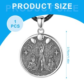 GXGM 3 Moons Goddess Necklace, Silver Pendant Pagan Wiccan Magic Goddess Hecate Lilith Amulet Protective Jewellery for Women Men