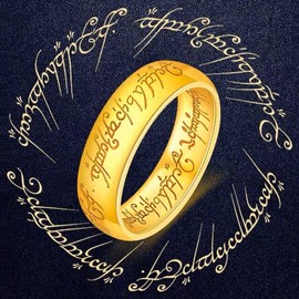 Adreamz 7mm Gold Lord of The Rings Engraved Titanium Ring for Men & Women The One Ring to Rule Them All Ring of Power Lotr Ring Wdding Band 13.5