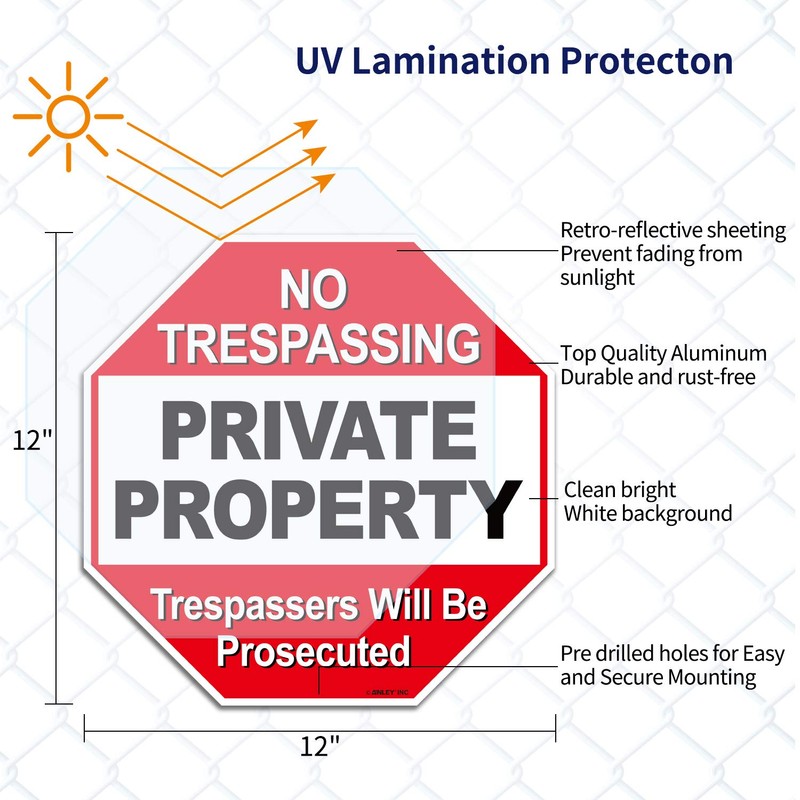 ANLEY Private Property Aluminum Warning Sign, Trespassers Will Be Prosecuted