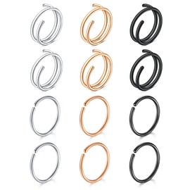 MODRSA 20G Nose Hoop Rings Stainless Steel Double Nose Rings Spiral Nostril Piercing Moon Women Nose Rings Mixed Colors Nose Hoop Piercing