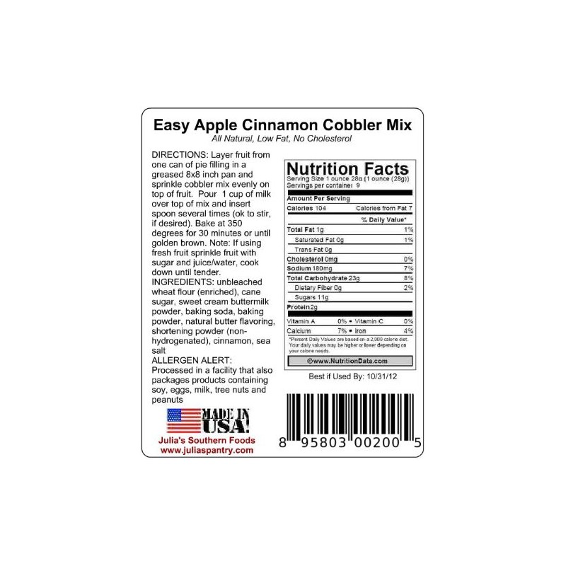 Apple Cinnamon Cobbler Mix, 9oz Cloth Gift Bag