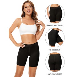POKARLA - Paquete de 4 pantalones cortos de algodón para mujer, pantalones cortos de ciclismo antirozaduras, pantalones cortos para bicicleta, tamaño regular y grande, negro - paquete de 4