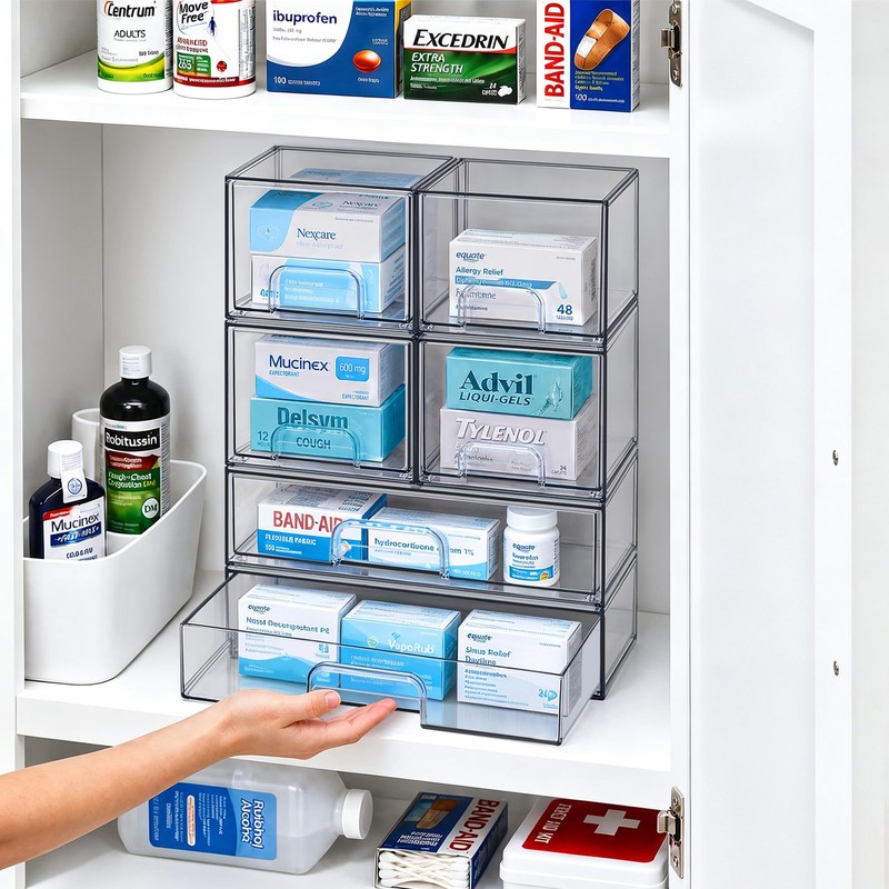 Clear Stackable Storage Drawers, Acrylic Bathroom Makeup Organizer, Plastic Bins