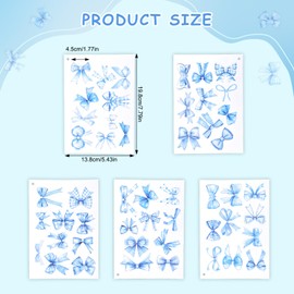 50pcs Blue Bow Stickers, Aesthetic Bow Coquette Stickers in Various Styles Waterproof Self-Adhesive Blue Bow Decal Sticker for Water Bottle Laptop Scrapbook Envelope