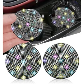 NBTEPEM 2pcs Bling Car Cup Holder Coaster, 2.75 inch Anti-Slip Shockproof Universal Fashion Car Coasters Insert Bling Crystal Rhinestone Automotive Interior Accessories for Women (2 pcs, Multicolor)