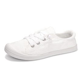 Womens Slip On Shoes, Canvas Boat Loafer Shoes with Low Top, Casual Fashion Sneakers for Women Walking with Non Slip Rubber Outsole, Whitedot, 8