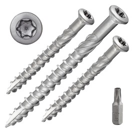 Decking Screws with Countersunk Head and TX Drive | Hardened Stainless Steel C1 | Includes 1 x S2 Bit | End Mill + Cut Tip | Under-Head Reinforced with Milling Ribs | ETA Approval | 5 x 60 mm, Pack of