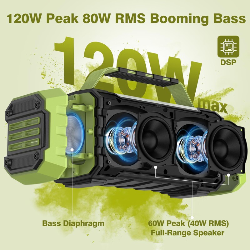 Portable Bluetooth Speaker 120W Peak 80W Wireless Speakers, TWS Pairing,