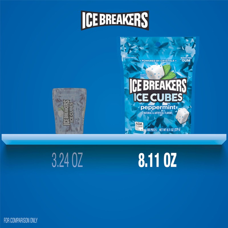 ICE BREAKERS Ice Cubes Peppermint Sugar Free Chewing Gum Pouch,